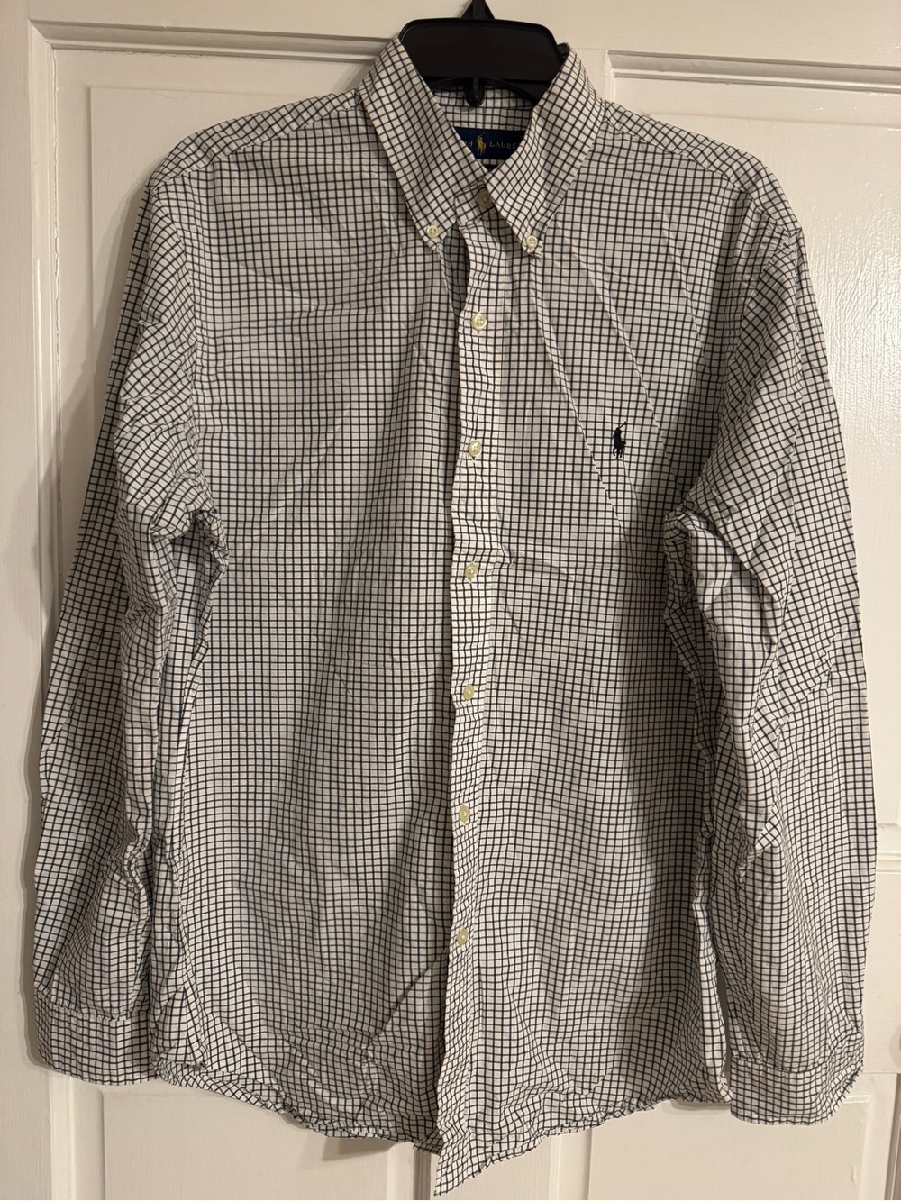 Ralph Lauren Men's Square Black and White Button Up long sleeve Shirt Sz L